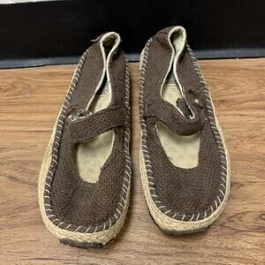 Simple Green Toe Mary Jane's Comfort Shoes Tan Brown Canvas Women's US Size 9
